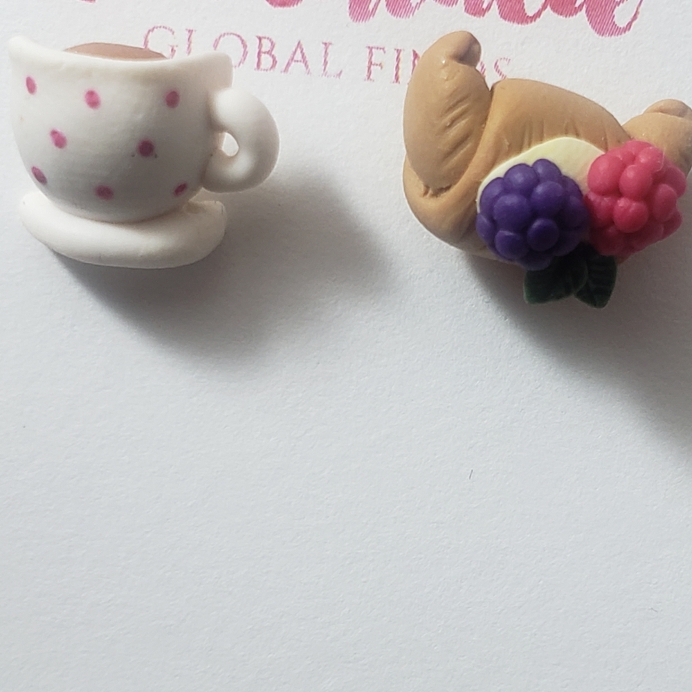 Croissants and tea earrings. Handmade clay jewelry